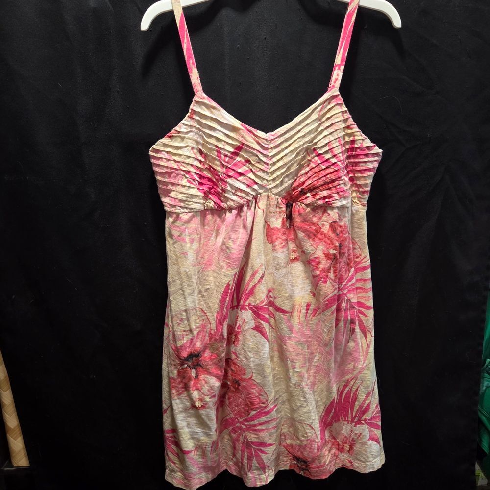 Tommy Bahama Pink Tropical Floral Pleated Bust Sundress Resort SzXL Boho Coastal